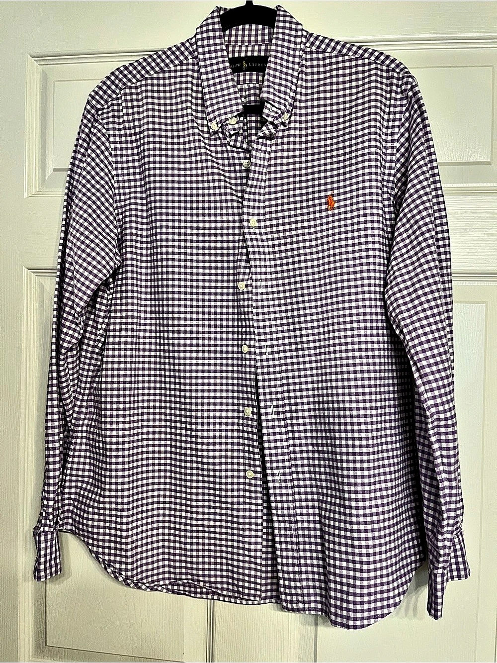 Ralph Lauren Gingham Button Down Shirt in Purple & White Like New